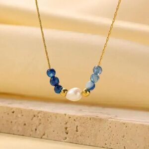 Vintage Style Natural Stone Freshwater Pearl Necklace with Blue Stones